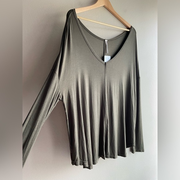 New Free People Women Army Green Shirt Size Medium Long Sleeve - Picture 3 of 9